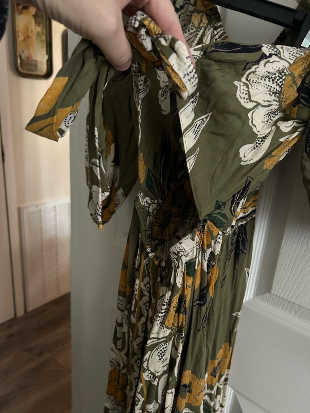 Angie Olive Green Floral Maxi Dress with Puff Sleeves - Picture 4 of 6